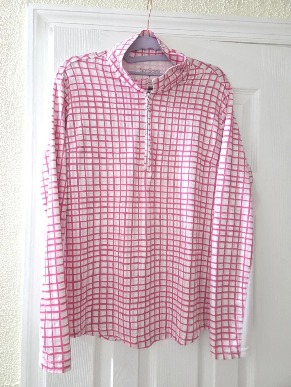SanSoleil Pink Grid Quarter-Zip Women's Top - Picture 3 of 6